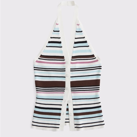 Abercrombie & Fitch Tops - Abercrombie & Fitch Striped Ribbed Halter Neck Button-Up Top